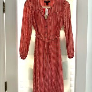 Banana Republic Factory Pink Geometric Long Sleeve Midi Dress NWT